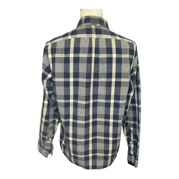 J. Crew Men's Medium Navy Blue & Beige Plaid Long Sleeve Button-Up Shirt EUC - Picture 3 of 7